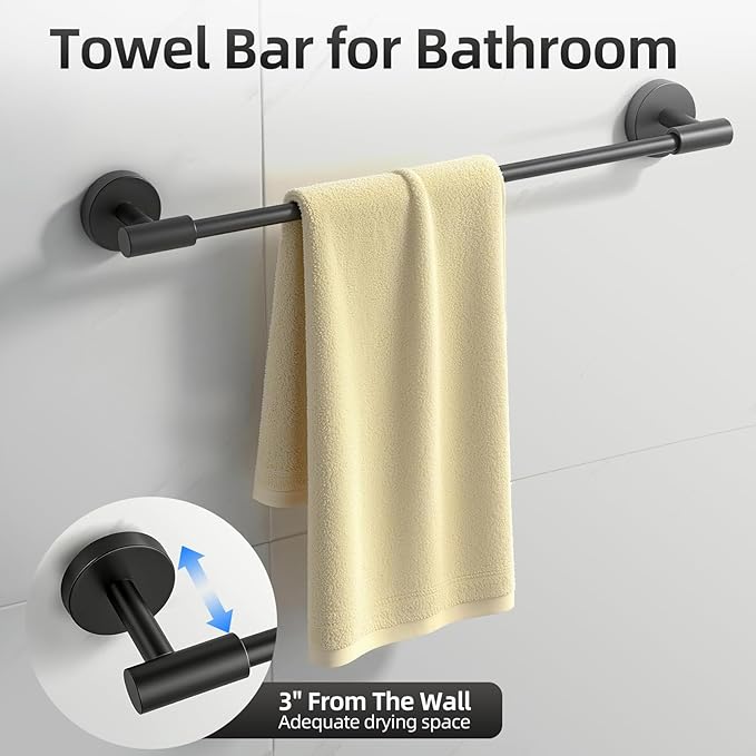 Matte Black Bathroom Hardware Accessories Set 10 Pieces, SUS304 Stainless Steel Bathroom Towel Bar Toilet Paper Holder Set Wall Mounted-19 Inch Towel Bar, Toilet Paper Holder, Towel Hook, Towel Ring