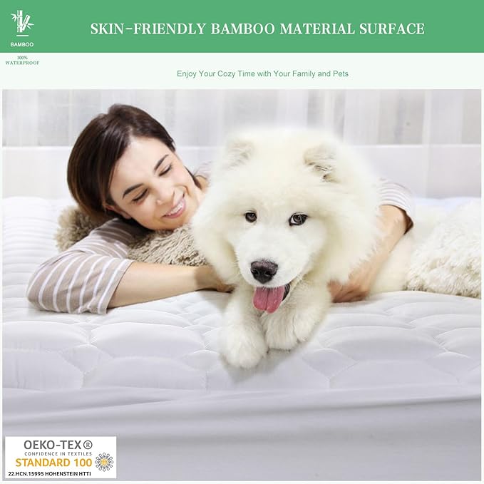 UNILIBRA Full Mattress Protector Waterproof Rayon from Bamboo, Deep Pocket Mattress Pad Cover Fit up to 6''- 19'', Breathable Soft Filling Quilted Fitted Mattress Topper
