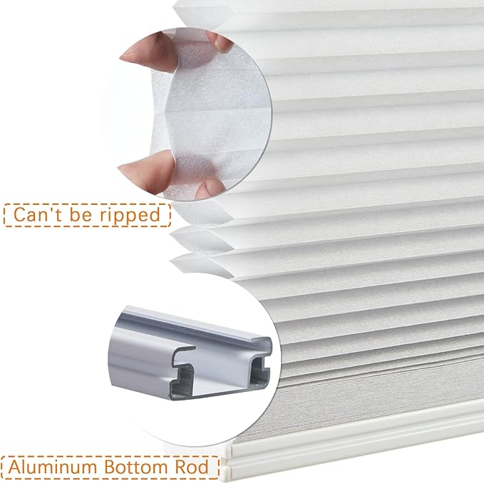Persilux Light Filtering Cordless Cellular Shades 1.5" Cellular Blinds for Windows, Office, and Sliding Glass Doors, White, 77" W x 72" H