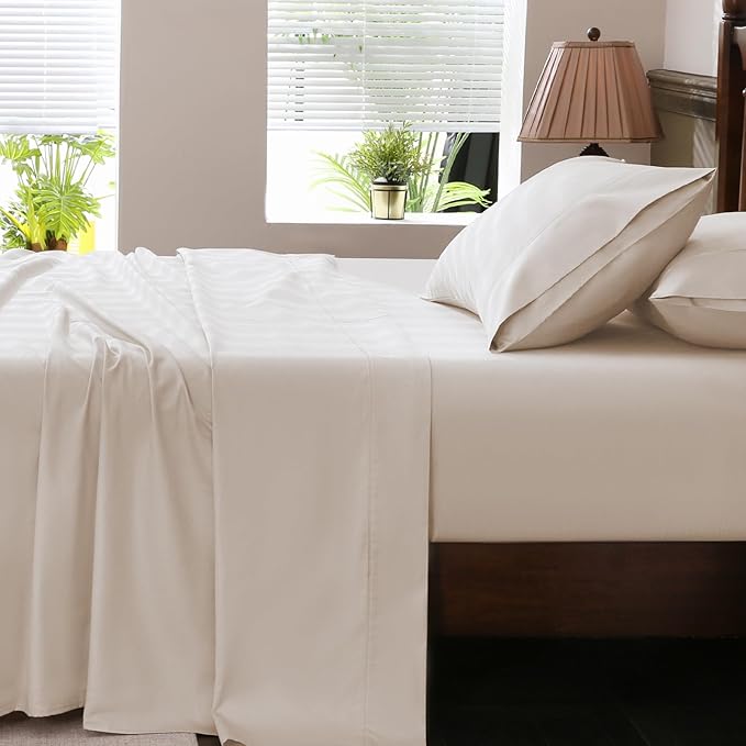 Extra Deep Pocket King Sheets 18-24 Inch 1000 Thread Count 100% Egyptian Cotton Sateen Weave Soft Breathable 4 Pieces（King，Linen）