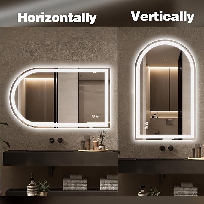 Niccy Arched LED Mirror for Bathroom, 40x24 Vanity Mirror with Light Frameless Bathroom Mirror, Smart Lighted Frontlit Mirrors with Memory Function for Bathroom Bedroom Beauty Hair Salon