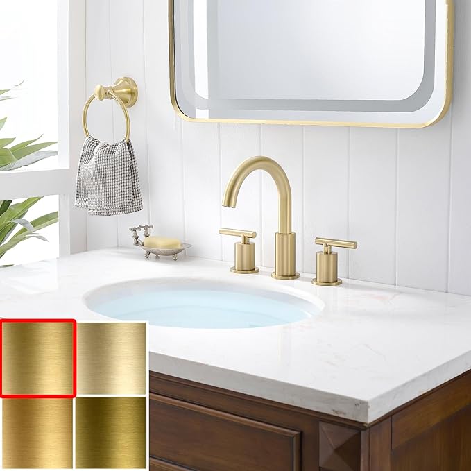 Bathroom Faucet 3 Hole, 8 Inch Widespread with Pop-up Drain, 2 Handle Sink Faucet, Modern Vanity Faucet for Bathroom Sink with 360° Swivel Spout Brushed Gold