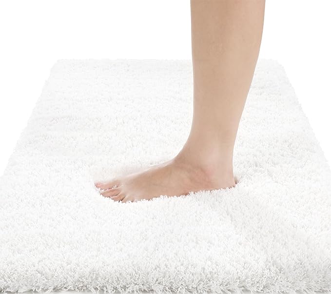 Yimobra Bathroom Rugs Non Slip Washable 47x24, Ultra Soft and Water Absorbent Bath Mats, Plush Fluffy Shower Mat Outside, Luxury Microfiber Thick Matts for Bathroom Floor/Tub, Off White