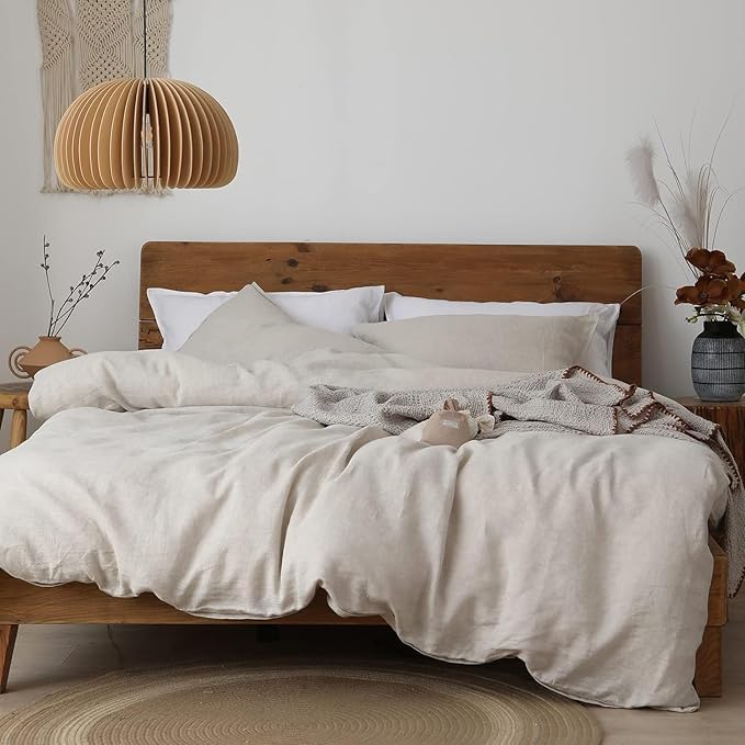 XZ XIFA Linen Duvet Cover Set, 100% Washed Textured French Flax Linen Bedding with Zipper Closure, Cooling for Hot Sleepers- 1 Duvet Cover and 2 Pillowcases (Oversized King, Natural Linen)