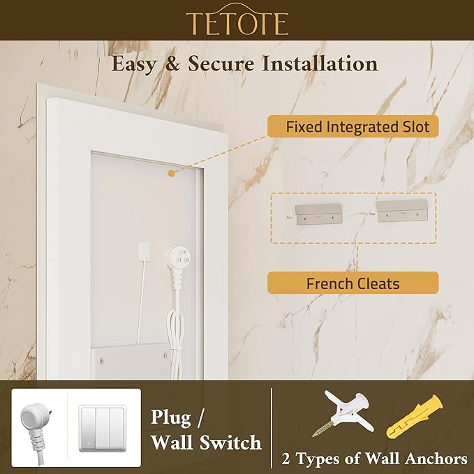 TETOTE Led Bathroom Mirror with Lights 22 x 30 Inch, Beveled Lighted Vanity Front and Backlit Anti-Fog Mirror Wall Mounted for Modern Bathroom, 3-Color Extra-Bright Lights, Tempered Glass
