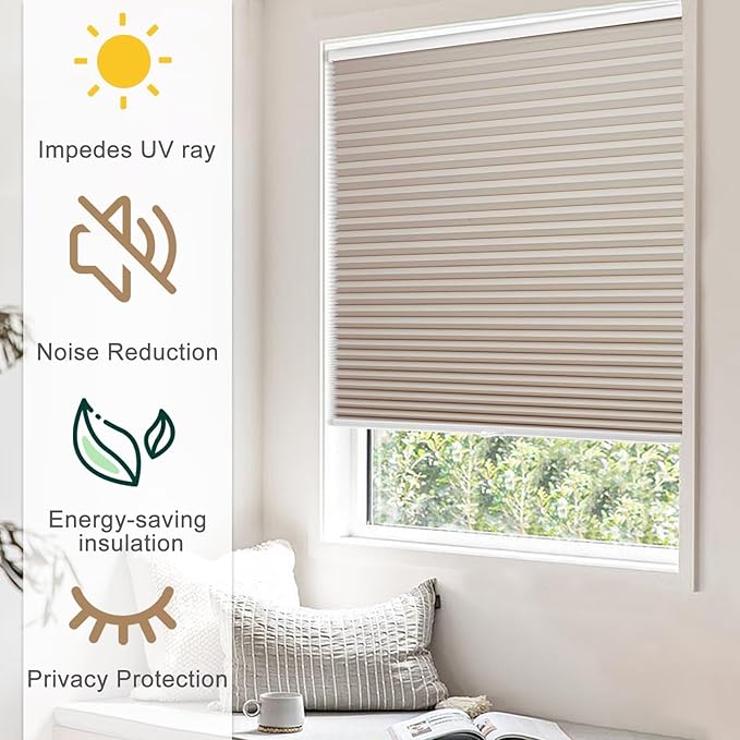MYshade 1.5-Inch Cellular Cordless Blackout Shades,Thermal Insulating Noise Reducing Waterproof Blinds,Honeycomb Window Treatments for Indoor Light Control (Beige-41 W x 72" H)