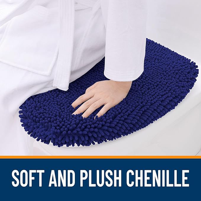 OLANLY Soft Chenille Bathroom Toilet Lid Cover, Machine Washable Seat Covers, 17.5x15, Stays in Place Rubber Backing, Fits Most Round, Elongated and Oblong Lids, Accessories Decor, Navy