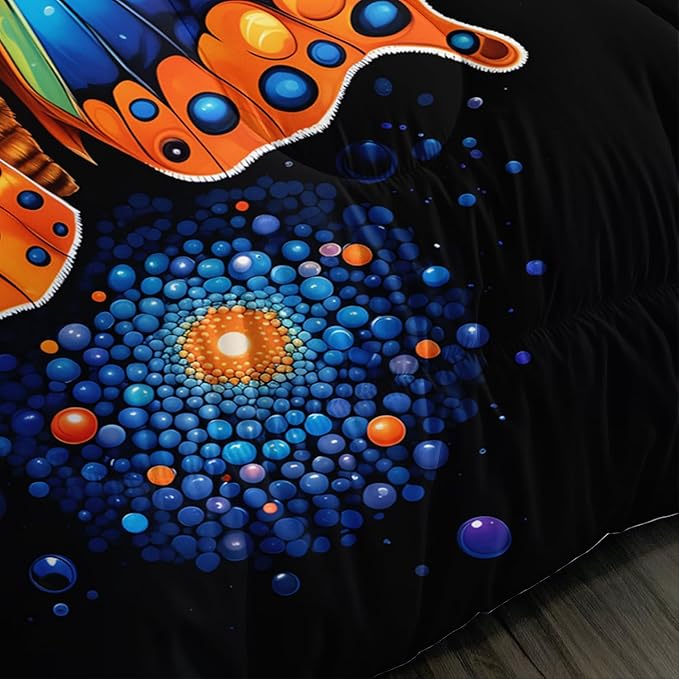 Gothic Butterfly Bedding Set Queen Size,Colorful Granular Ball Printed Bedding Comforter Sets,Insect Themed Comforter Set for Kids Girls Boys,Aesthetic Bedding Sets with 2 Pillowcases.