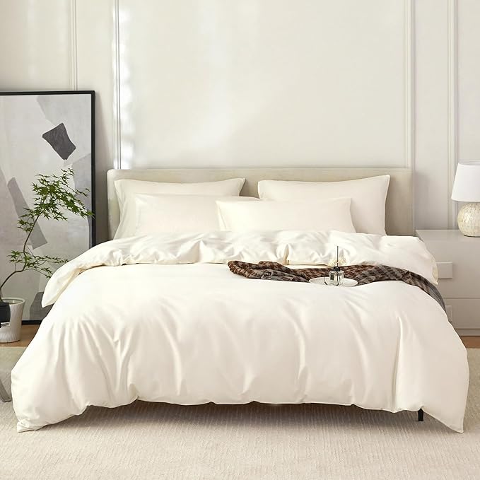 Duvet Cover Queen Size 100% Egyptian Cotton Duvet Cover Set,1600 Thread Count Feel Super Soft Comfortable Chic Lightweight 3 PCs Home Bedding Set (Cream White, 90''x90''