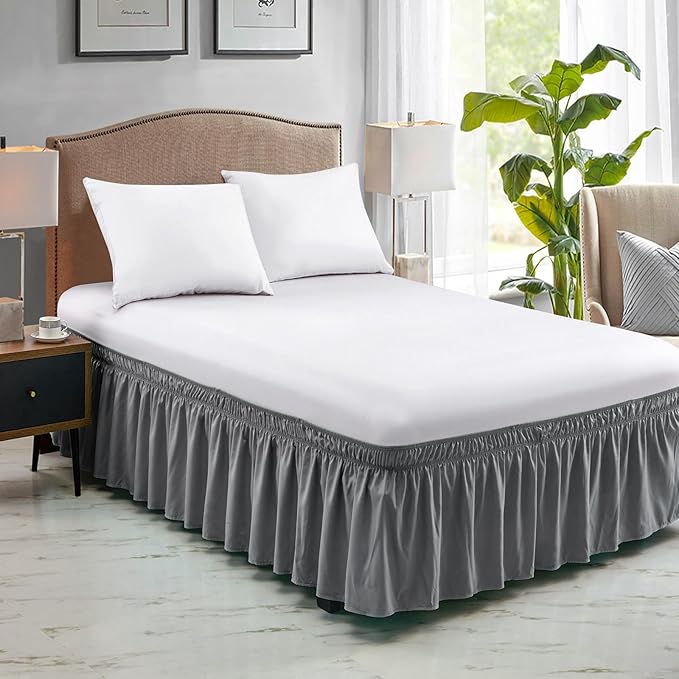 FreshCulture Queen Bed Skirt, Elastic Wrap Around Bed Skirt Queen Size, Bed Skirts for Adjustable Bed, Easy Fit with 18 Inch Drop Length, Hotel Quality Dust Ruffle for Queen Bed (Dark Grey)