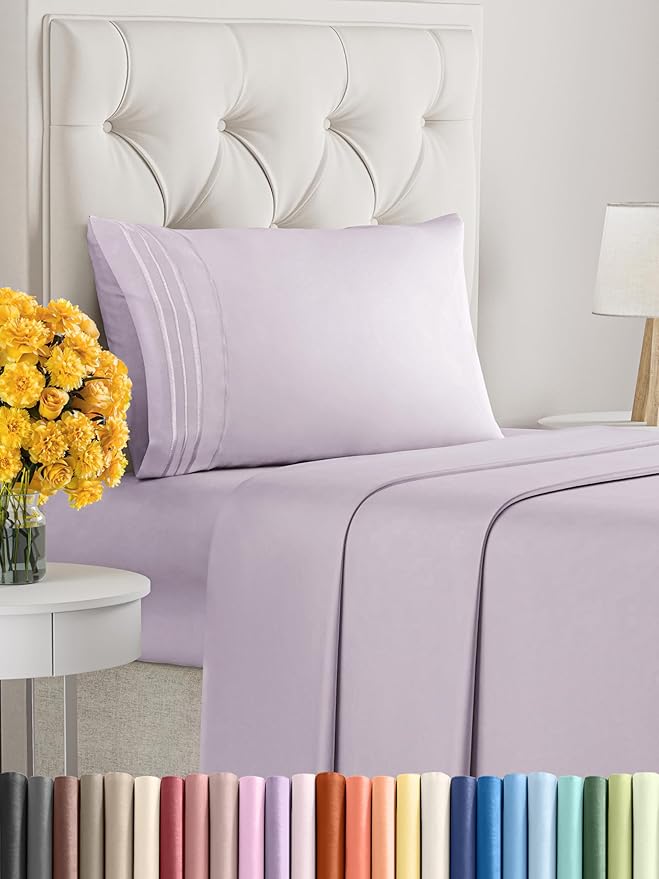Twin Size 3 Piece Sheet Set - Extra Soft, Breathable & Cooling Sheets - Hotel Luxury Durable Bed Sheets for Women & Men - Deep Pockets, Easy-Fit & Wrinkle-Free Sheets - Light Lilac Oeko-Tex Bed Sheets