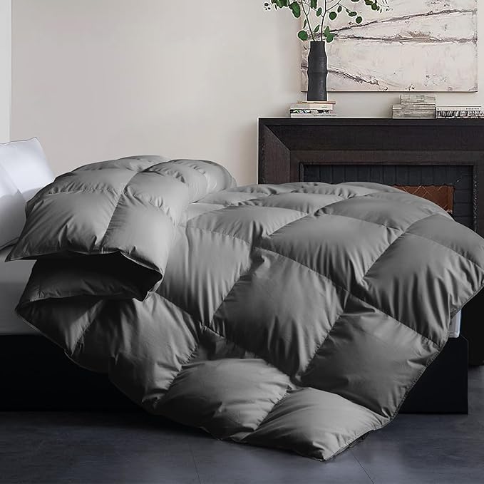 Cosybay Feather Down Fiber Comforter California King Size - All Season Dark Grey 100% Cotton Duvet Insert - Luxury Medium Warmth Hotel Bedding Comforter,Cal King 104 x 96 Inch