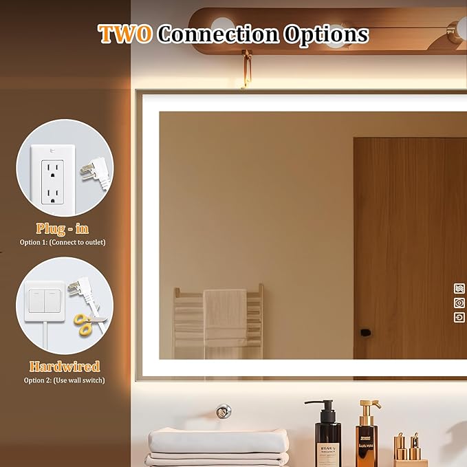 24"x32" LED Bathroom Mirror with Lights, Front & Backlit, 3 Colors Dimmable Lighted Bathroom Vanity Mirror, Anti-Fog, Memory Function, Shatter-Proof Tempered Glass