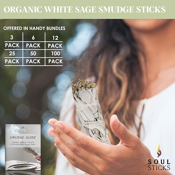 Ancient VEDA 9 Inch Big White Sage Smudge Sticks Bundle (6 Pack) Sage Sticks for Cleansing House, Stress Relief, Yoga | California Sage White Sage for Smudging and Negative Energy Cleanse