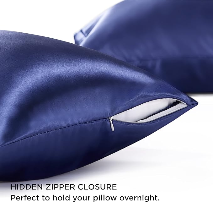 Bedsure Satin Pillowcase with Zipper, Similar to Silk Pillow Cases 2 Pack, Satin King Size Pillow Cases Set of 2, Silky & Soft Pillow Cover for Hair and Skin, Gifts for Women Men, Navy, 20x36 Inches