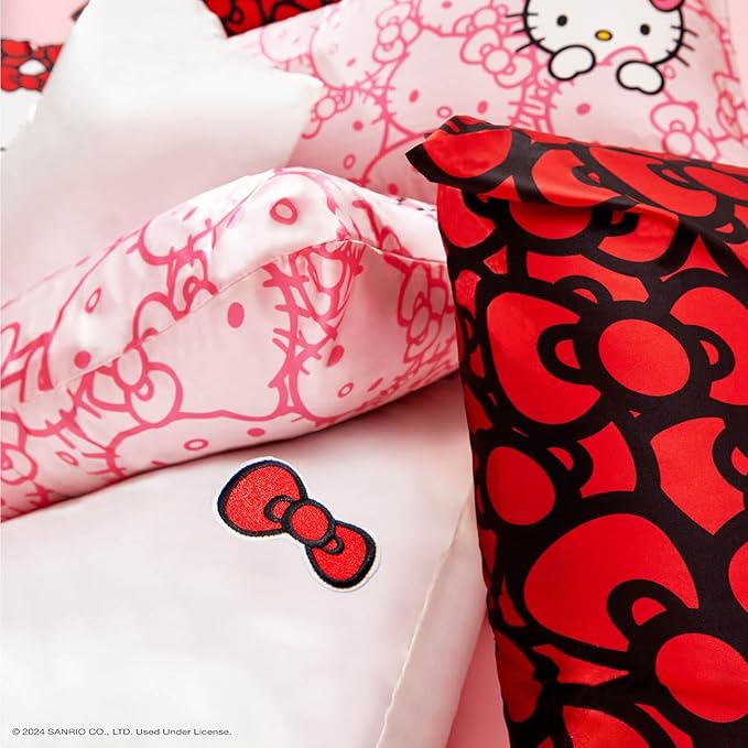 Kitsch x Hello Kitty (Pink Kitty Faces) - Satin Pillowcase with Zipper for Hair and Skin, Softer Than Silk, Smooth Cooling Pillow Covers, Machine Washable, King Size (19x36)