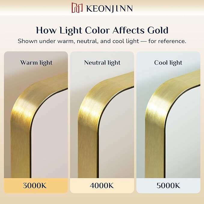Keonjinn Gold Bathroom Mirrors for Over Sink 48” x 24” Large Brushed Brass Metal Framed Wall Mirror, Rounded Rectangle Bathroom Vanity Mirror, HD Tempered Glass Full Body Mirror(Horizontal/Vertical)