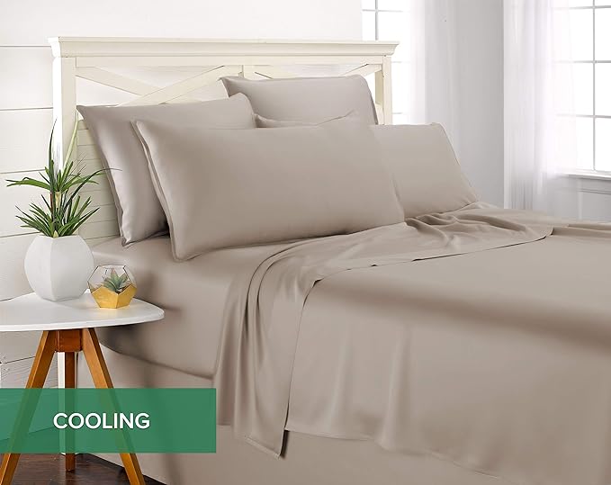 Queen Sheets by Pure Bamboo, Genuine 100% Organic Viscose Derived from Bamboo Bed Sheet Set, Luxuriously Soft & Cooling, Double Stitching, Lifetime Quality Promise (Queen, Sand)
