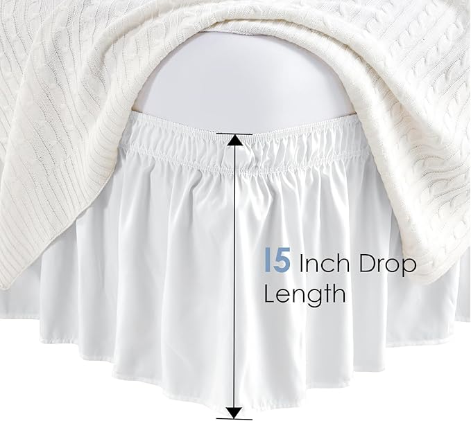 FreshCulture Twin Bed Skirt, Elastic Wrap Around Bed Skirt Twin Size, Bed Skirts for Adjustable Bed, Easy Fit with 18 Inch Drop Length, Hotel Quality Dust Ruffle for Twin Bed (White)