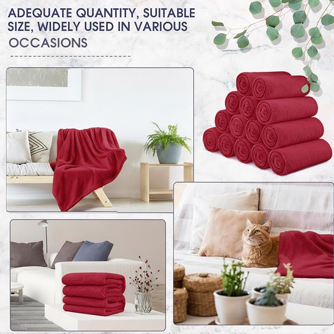 18 Pieces Fleece Blankets Bulk for Wedding 50 x 60 Inch Soft Lightweight Flannel Throw Blankets Bulk for Wedding Guests Home Outdoor Couch Sofa Bed Gifts (Wine Red)