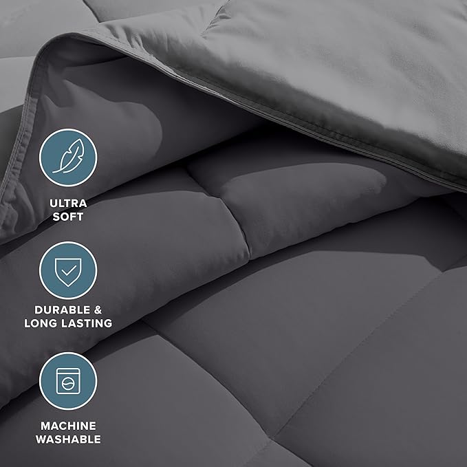 Bare Home Twin/Twin Extra Long Comforter - Reversible Colors - Goose Down Alternative - Ultra-Soft - Premium 1800 Series - All Season Warmth - Bedding Comforter (Twin/Twin XL, Grey/Forged Iron Grey)