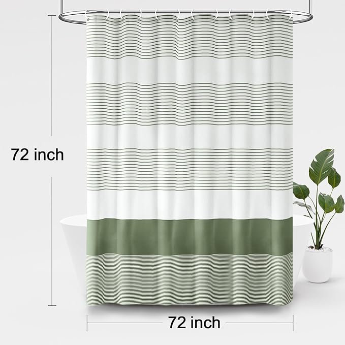 Awellife Sage Green Shower Curtain for Bathroom Boho Stripe Shower Curtain 72 X 72 Inches Farmhouse Cotton