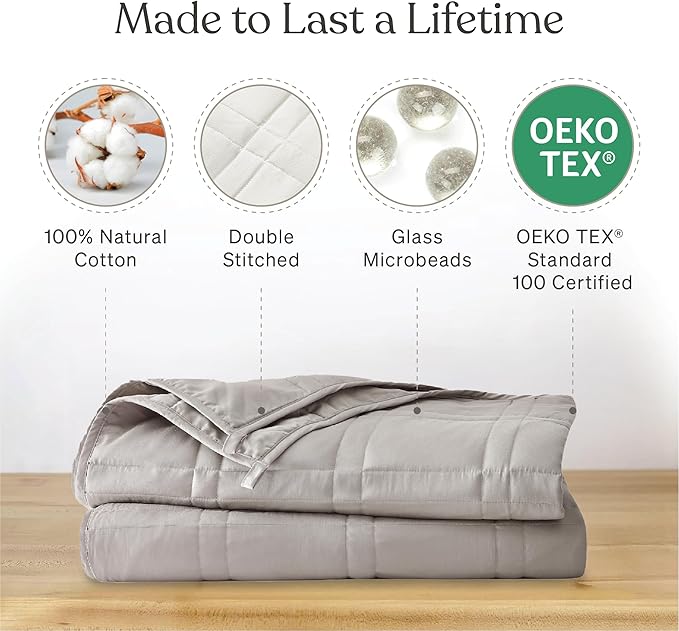 Baloo Weighted Blanket for Adults 20 lb (Silver Sage, 60"x80") | Cool & 100% Cotton | Machine Washable & Dryer Safe | Glass Microbead Fill