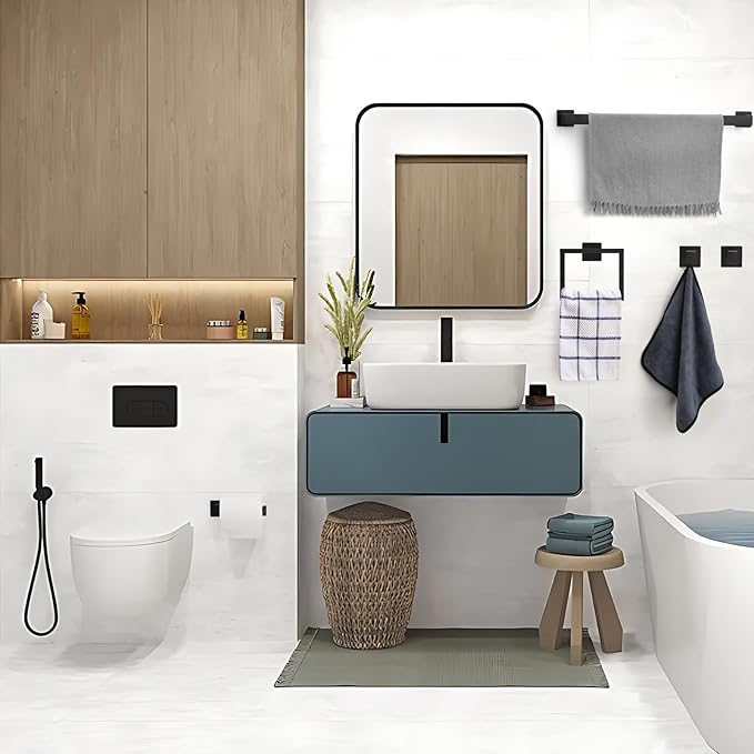 15 Pieces 23.6-Inch Bathroom Hardware Accessories Set,Black TStainless Steel Bathroom Hardware Set,Bath Towel Bar Kit
