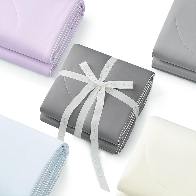 Cozy Bliss Cooling Comforter Queen Size Dual-Sided, Ultra-Soft Cooling Blankets for Hot Sleepers and Night Sweats, Breathable Lightweight Silky Smooth, Snow Ivory