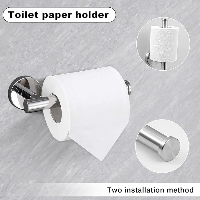 23.6inch 10 Sets Bathroom Towel Rack Set Brushed Nickel, Includes 2PCS 23.6Inch Towel Bar, 2PCS Towel Ring, 2PCS Toilet Holder and 4PCS Towel Hooks-Brushed Nickel