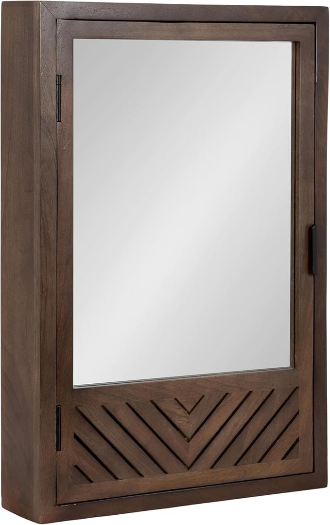 Kate and Laurel Mezzeta Decorative Modern Rectangle Bathroom Cabinet with Mirror, 20 x 5 x 30, Brown, Wooden Bathroom Mirror with Storage for Bath Medicine Cabinet or Over-The-Toilet Storage Cabinet