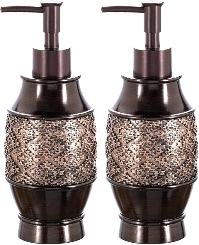 Creative Scents Dublin Brown Bathroom Soap Dispenser Set of 2 - Decorative 8 Oz. Hand Soap and Lotion Dispenser Set with Durable Matching Pumps - Brown Bathroom Accessories Sets Countertop