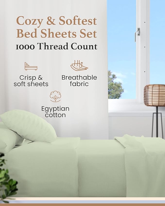 4 Pc Sage Twin Sheet Set for Twin Mattress, Egyptian Cotton Twin Bed Sheets for Twin Size Bed, Soft Breathable 16 Inch Deep Pocket Twin Bed Set - 1 Fitted Sheet, 1 Flat Sheet & 2 Pillow Case