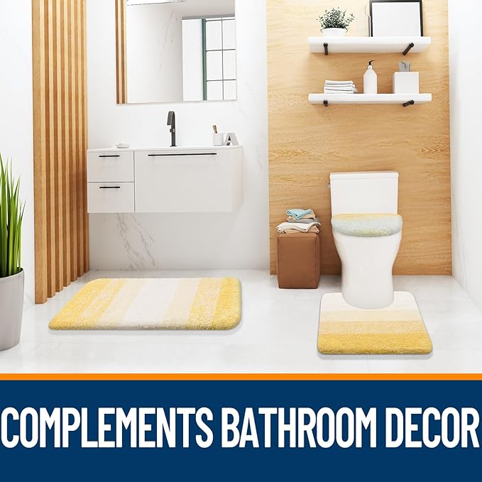 OLANLY Soft Microfiber Bathroom Toilet Lid Cover, Machine Washable Covers, 17.5x15, Stays in Place Rubber Backing, Fits Most Round, Elongated and Oblong Lids, Accessories Decor, Yellow