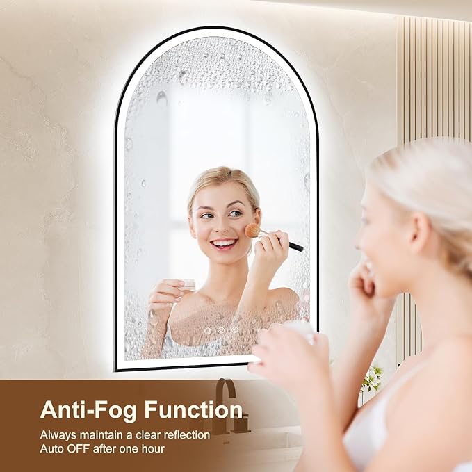 Arched LED Bathroom Mirror 24"x36", Black Bathroom Mirror with Lights-Anti-Fog, Dimmable-LED Mirror for Bathroom,3 Colors