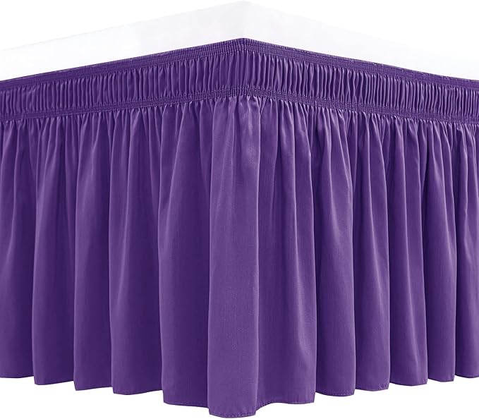 Biscaynebay Wrap Around Bed Skirts for King & Cal King Beds 15" Drop, Purple Adjustable Elastic Dust Ruffles Easy Fit Wrinkle & Fade Resistant Silky Luxurious Fabric Machine Washable
