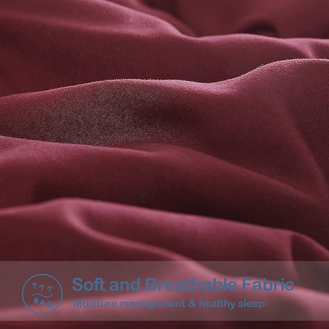 EASELAND Oversized Queen Down Alternative Comforter - Quilted Duvet Insert for All Seasons, Soft Lightweight with Corner Tabs, Summer Winter Warm Bedding, Burgundy 98×98 Inches