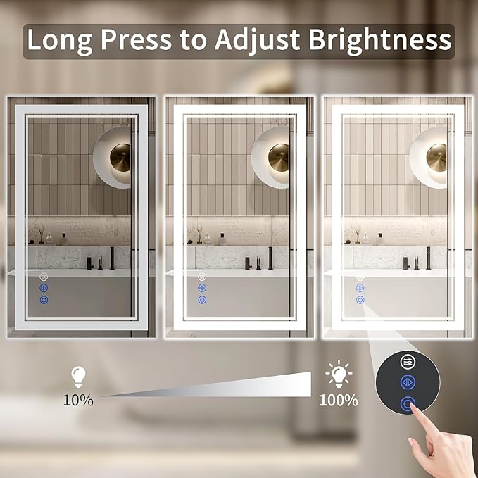 24"x30" LED Bathroom Mirror with Lights, Anti-Fog, Backlit + Front Lit, Dimmable, Led Vanity Mirror for Wall, Lighted Bathroom Mirror, 3 Colors, Shatter-Proof Tempered Glass