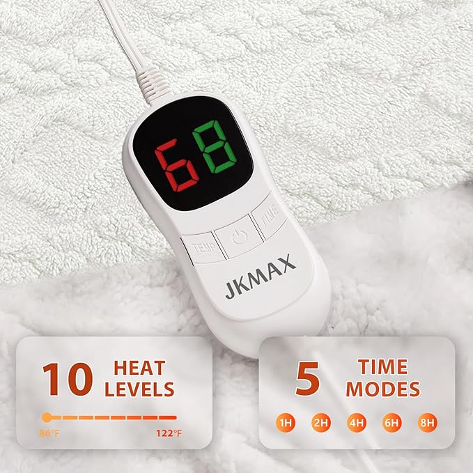 Heated Electric Blanket Twin Size-62"x84" Heating Blanket with 10 Heating Levels & 5 Time Settings Over-Heat Protection，Winter Warmer for Adults with ETL Certification（Cream）