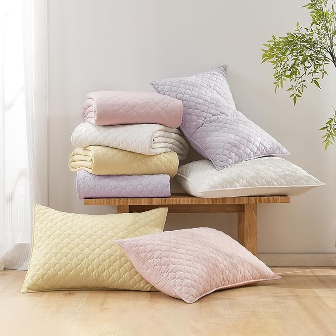 HORIMOTE HOME Cream Quilt Twin Size, Lightweight Quilt for Summer Ultra-Soft Microfiber Modern Style Quilted Clouds Pattern Bedspread Quit Set 2 Pieces (1 Quilt and 1 Pillow Sham)