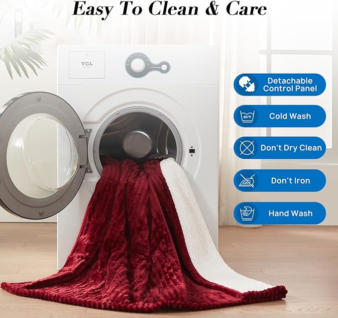 Westinghouse Full Size Heated Blanket, Soft Flannel to Sherpa Reversible, Electric Blanket Full with 10 Heating Settings & 1-12 Hours Auto Shut Off, Machine Washable, (72" x 84", Red)