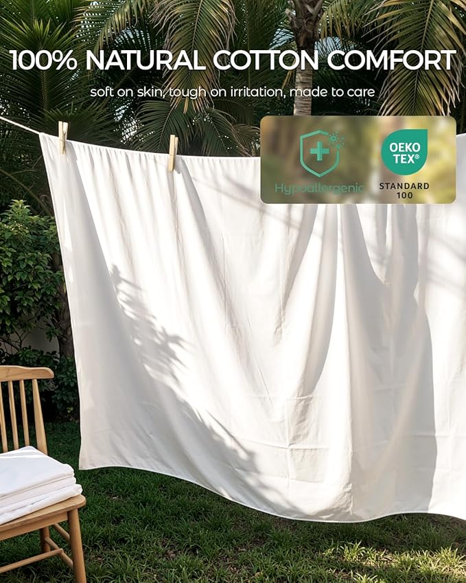 FAUNNA 100% Cotton Mattress Encasement, Bed Bug and Dust Mite Proof Mattress Protector Hypoallergenic & Antibacterial Protection, Noiseless Zippered Six-Sided Mattress Cover (Full 16" Deep)