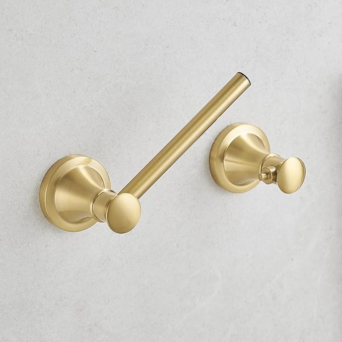 Hoimpro Wall Mounted Rustproof Toilet Tissue Paper Holder Bathroom Accessories Toilet roll Paper Hanger, Brushed Gold