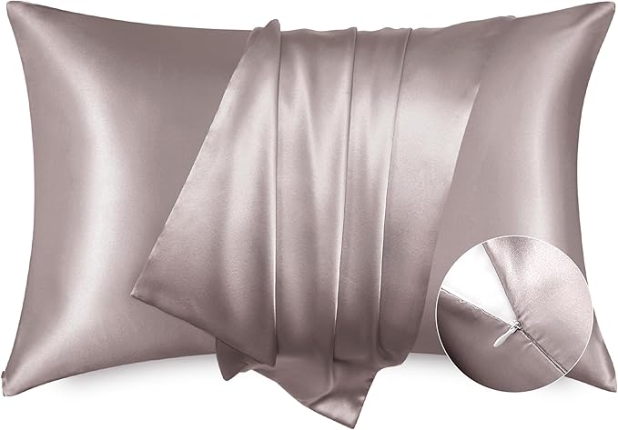 Bedsure Satin Pillowcase with Zipper, Similar to Silk Pillow Cases 2 Pack, Satin Pillow Cases Queen, Silky & Soft Bedding Pillow Covers for Hair & Skin, Gifts for Women Men, Dusty Rose, 20x30 Inches