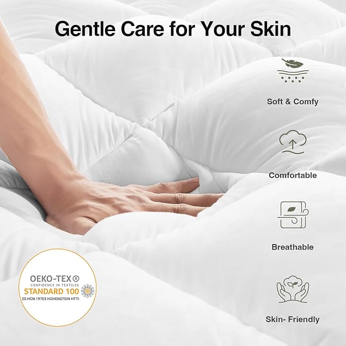 Novilla King Mattress Topper, Extra Thick Pillow Top Mattress Pad with Down Alternative, Breathable Mattress Cover with for 8-21", Machine Washable Fitted Mattress Protector – Green-White