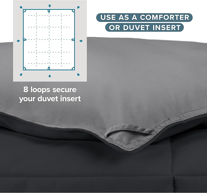 Bare Home Oversized Queen Comforter - Reversible Colors - Goose Down Alternative - Ultra-Soft - Premium 1800 Series - All Season Warmth - Bedding Comforter (Oversized Queen, Black/Grey)