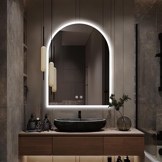 Niccy Arched LED Bathroom Mirror, 40"x30" Arch Frameless Frontlit & Backlit Mirrors for Wall, Arched Lighted Vanity Mirrors with Memory Function for Bathroom Bedroom, Defogger 3 Color, Explosion-Proof