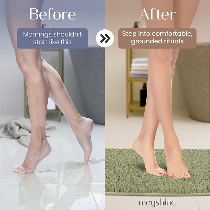 MAYSHINE Plush Shaggy Chenille Bath Mat | Extra Soft, Super Absorbent, Non-Slip Bathroom Rug | Fluffy Microfiber, Area Rug Sets for Bathroom Floor, Kitchen, Living Room | 39"x24" | Sage Green