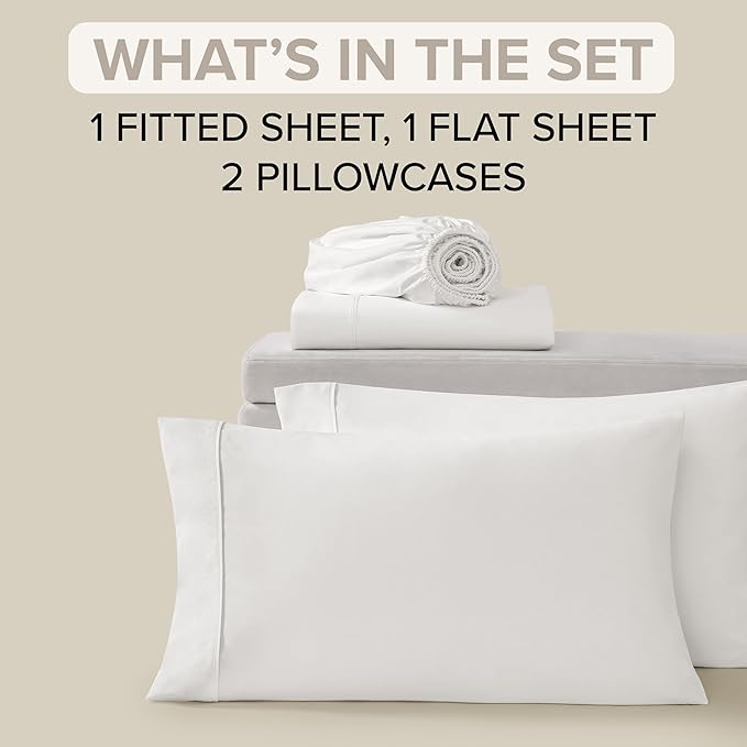UGG Queen Sheet Set 4-Piece Luxury Cooling Sheets Deep Pockets Premium Bedding with 2 Pillow Shams Hypoallergenic Machine Washable Soft Lightweight Bed Set for Bedroom, Queen, White (Hedi)