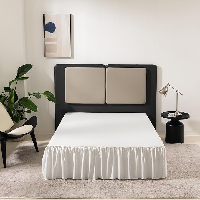 TSUTOMI Bed Skirt Queen Size Ruffled Bed Skirt with Split Corners, 16 Inch Drop Dust Ruffle Bed Skirts with Platform, Gathered Style, 100% Microfiber, Ivory